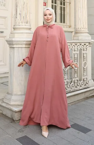 Abaya Met Elastische Mouwen En Rits 0140-05 Dusty Rose 0140-05
