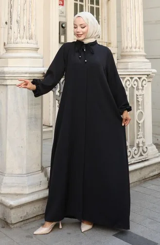 عباية بأكمام مرنة وسحاب 0140-06 أسود 0140-06