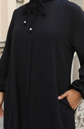 عباية بأكمام مرنة وسحاب 0140-06 أسود 0140-06