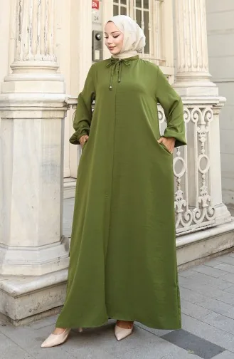 Kolu Lastikli Fermuarlı Ferace 0140-08 Haki Yeşil