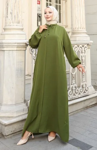 Kolu Lastikli Fermuarlı Ferace 0140-08 Haki Yeşil