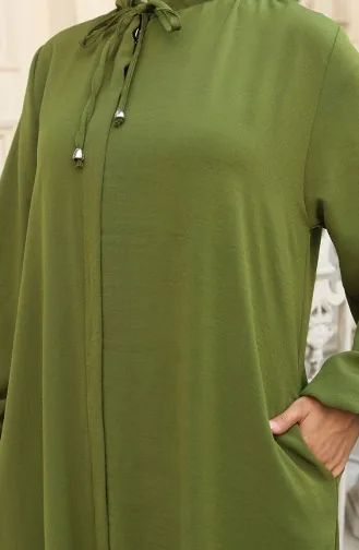 Kolu Lastikli Fermuarlı Ferace 0140-08 Haki Yeşil