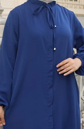 Elastic Sleeve Zippered Abaya 0140-09 Dark Navy Blue 0140-09