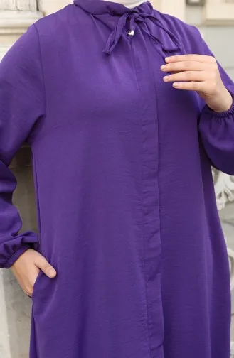 Abaya Zippée à Manches élastiques 0140-10 Violet 0140-10