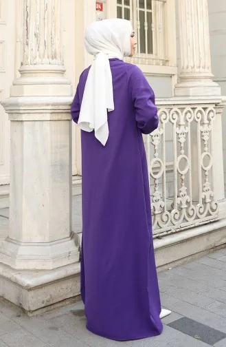 Abaya Zippée à Manches élastiques 0140-10 Violet 0140-10
