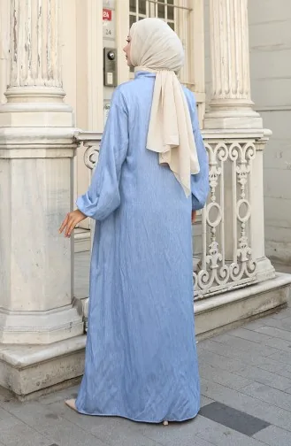 عباية جينز بأكمام مرنة وسحاب 0141-01 أزرق جينز 0141-01