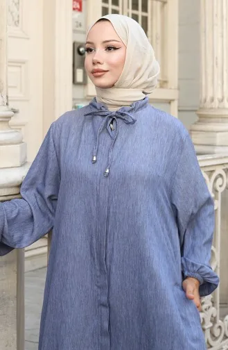 عباية جينز بأكمام مرنة وسحاب 0141-02 أزرق داكن 0141-02