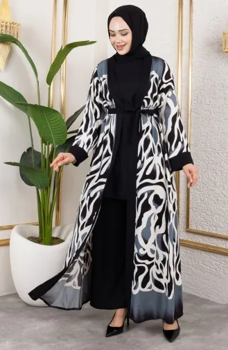 Desenli Üçlü Viskon Takım 0345-01 Siyah