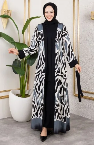 Desenli Üçlü Viskon Takım 0345-01 Siyah