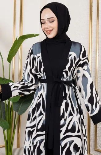 Desenli Üçlü Viskon Takım 0345-01 Siyah
