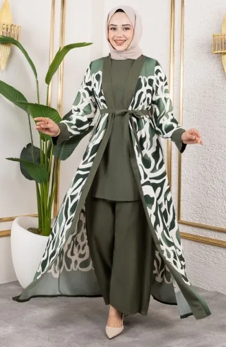 Patterned Three-Piece Viscose Suit 0345-02 Khaki 0345-02
