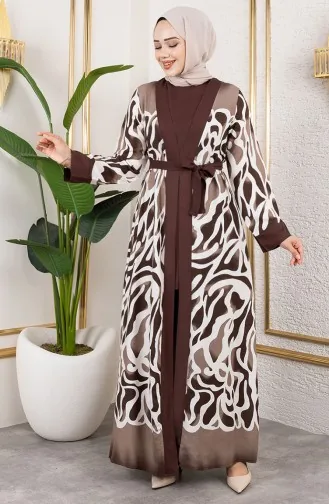 Desenli Üçlü Viskon Takım 0345-03 Kahverengi