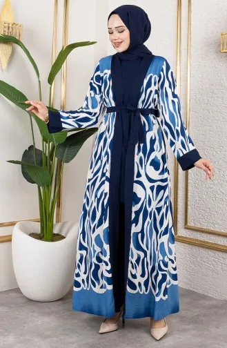 Desenli Üçlü Viskon Takım 0345-04 İndigo