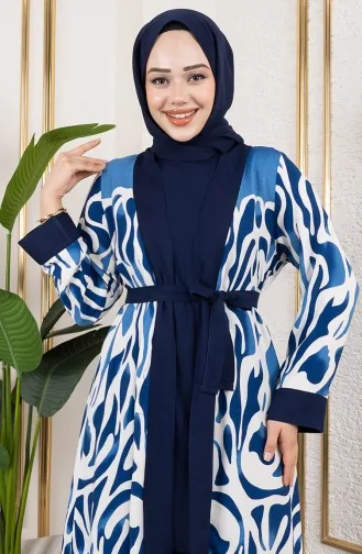 Desenli Üçlü Viskon Takım 0345-04 İndigo