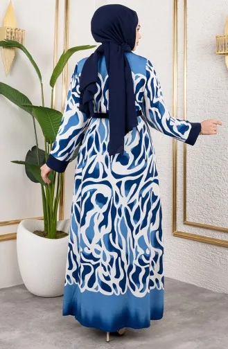 Desenli Üçlü Viskon Takım 0345-04 İndigo