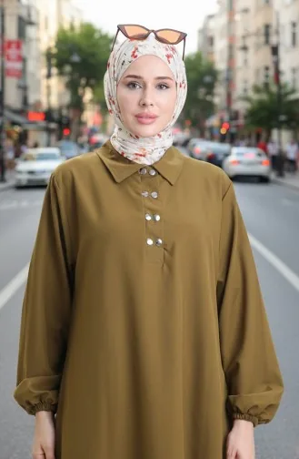 Ensemble Deux Pièces Tunique Et Pantalon à Col Chemise Vert Olive 0123-04 0123-04