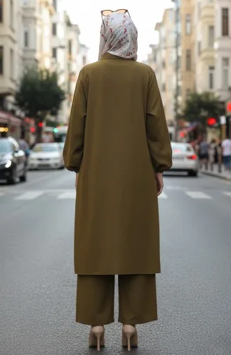 Ensemble Deux Pièces Tunique Et Pantalon à Col Chemise Vert Olive 0123-04 0123-04