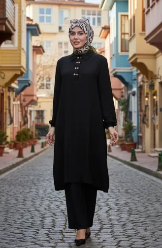 Hemdkragen Tunika Hose Zweiteiler 0123-06 Schwarz 0123-06