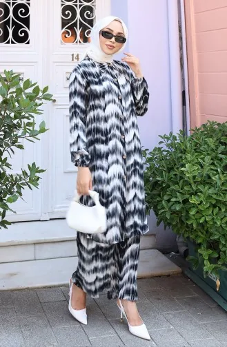 Viscose Stof Tuniek Broek Tweedelig Pak 0142-01 Zwart 0142-01