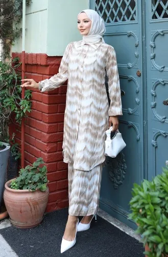 Viskon Kumaş Tunik Pantolon İkili Takım 0142-02 Vizon