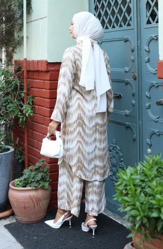 Viskon Kumaş Tunik Pantolon İkili Takım 0142-02 Vizon