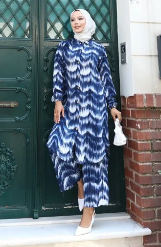 Viskon Kumaş Tunik Pantolon İkili Takım 0142-03 Lacivert