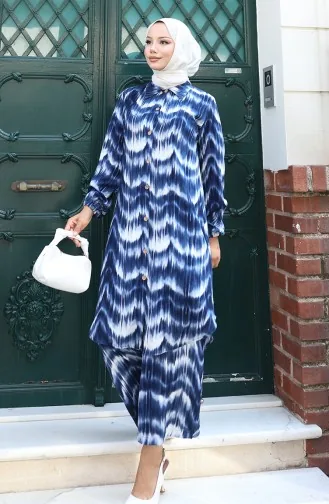 Viskon Kumaş Tunik Pantolon İkili Takım 0142-03 Lacivert