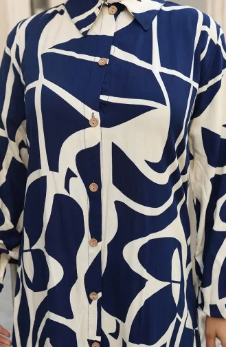 Ensemble Deux Pièces Tunique Et Pantalon En Viscose 0143-01 Bleu Marine 0143-01