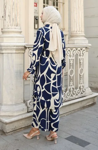 Ensemble Deux Pièces Tunique Et Pantalon En Viscose 0143-01 Bleu Marine 0143-01