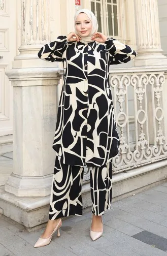 Ensemble Deux Pièces Tunique Et Pantalon En Viscose 0143-02 Noir 0143-02