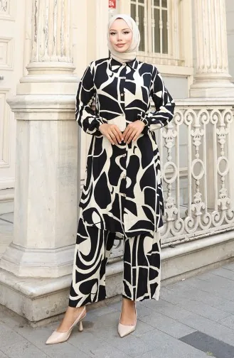 Ensemble Deux Pièces Tunique Et Pantalon En Viscose 0143-02 Noir 0143-02