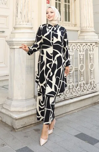 Ensemble Deux Pièces Tunique Et Pantalon En Viscose 0143-02 Noir 0143-02