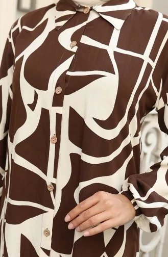 Viskon Kumaş Tunik Pantolon İkili Takım 0143-03 Kahverengi