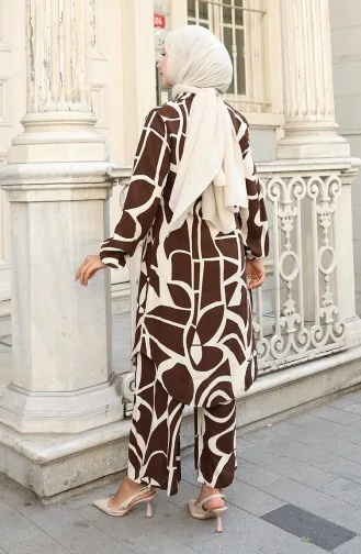 Viskon Kumaş Tunik Pantolon İkili Takım 0143-03 Kahverengi