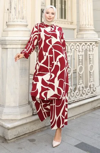 Viscose Stof Tuniek Broek Tweedelig Pak 0143-04 Bordeauxrood 0143-04