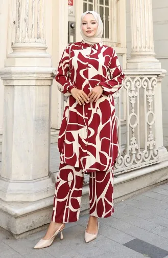 Viscose Stof Tuniek Broek Tweedelig Pak 0143-04 Bordeauxrood 0143-04