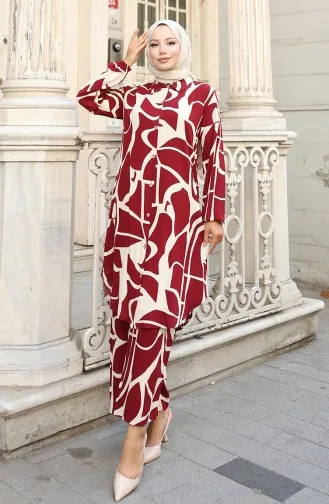 Viscose Stof Tuniek Broek Tweedelig Pak 0143-04 Bordeauxrood 0143-04