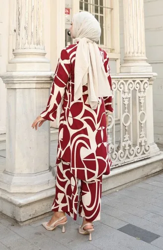 Viscose Stof Tuniek Broek Tweedelig Pak 0143-04 Bordeauxrood 0143-04
