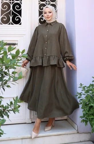 Ruffle Tuniekrok Tweedelig Set 0146-01 Donker Kaki 0146-01