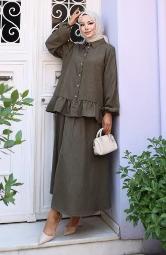 Ruffle Tuniekrok Tweedelig Set 0146-01 Donker Kaki 0146-01