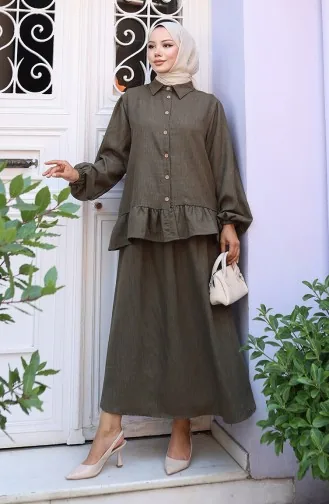 Ruffle Tuniekrok Tweedelig Set 0146-01 Donker Kaki 0146-01