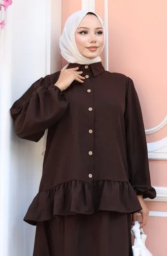Fırfırlı Tunik Etek İkili Takım 0146-03 Kahverengi