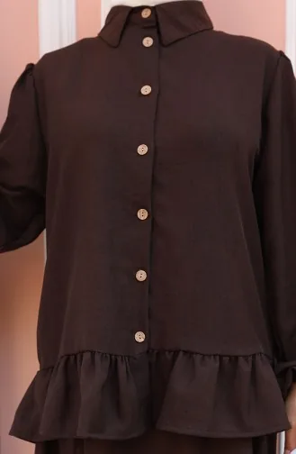 Fırfırlı Tunik Etek İkili Takım 0146-03 Kahverengi