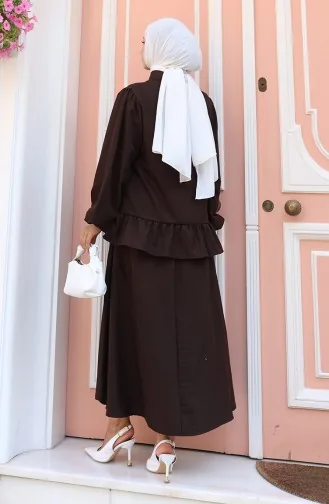 Fırfırlı Tunik Etek İkili Takım 0146-03 Kahverengi