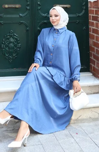 Fırfırlı Tunik Etek İkili Takım 0146-04 İndigo