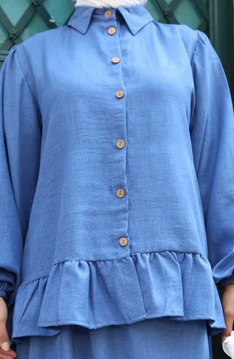 Fırfırlı Tunik Etek İkili Takım 0146-04 İndigo