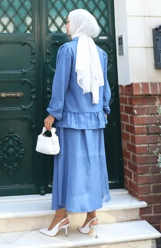 Fırfırlı Tunik Etek İkili Takım 0146-04 İndigo