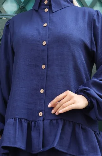 Ruffle Tunic Skirt Two Piece Suit 0146-05 Navy Blue 0146-05