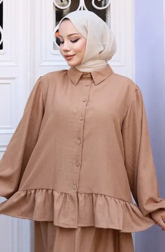 Ensemble Deux Pièces Tunique Et Jupe à Volants 0146-06 Café Au Lait 0146-06