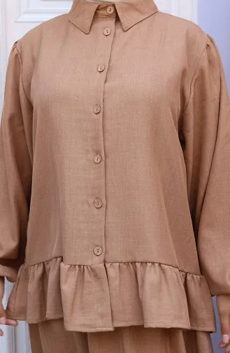 Ensemble Deux Pièces Tunique Et Jupe à Volants 0146-06 Café Au Lait 0146-06